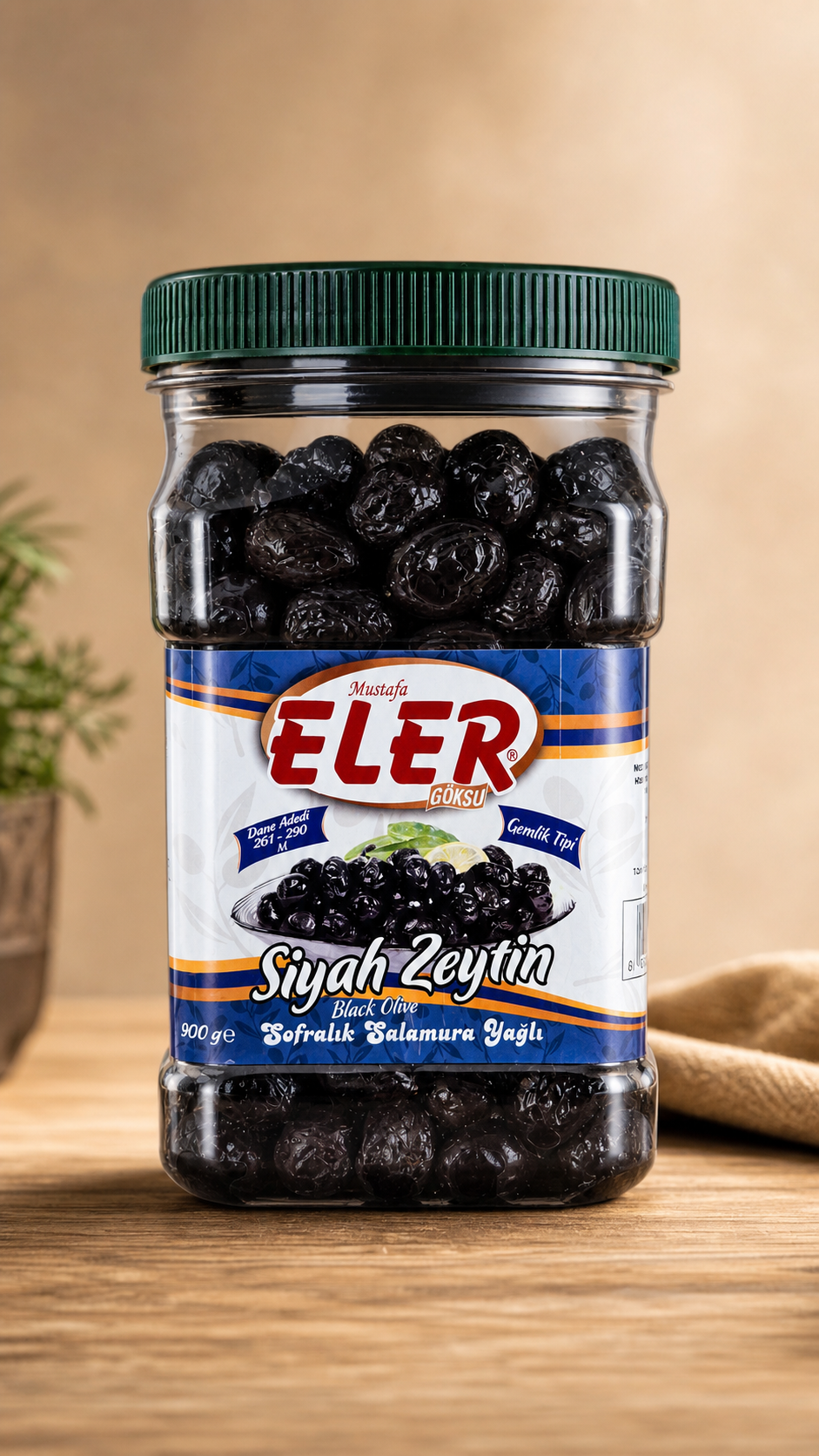 Eler Gemlik Salamura Yağlı Siyah Zeytin 900GR (261-290) M